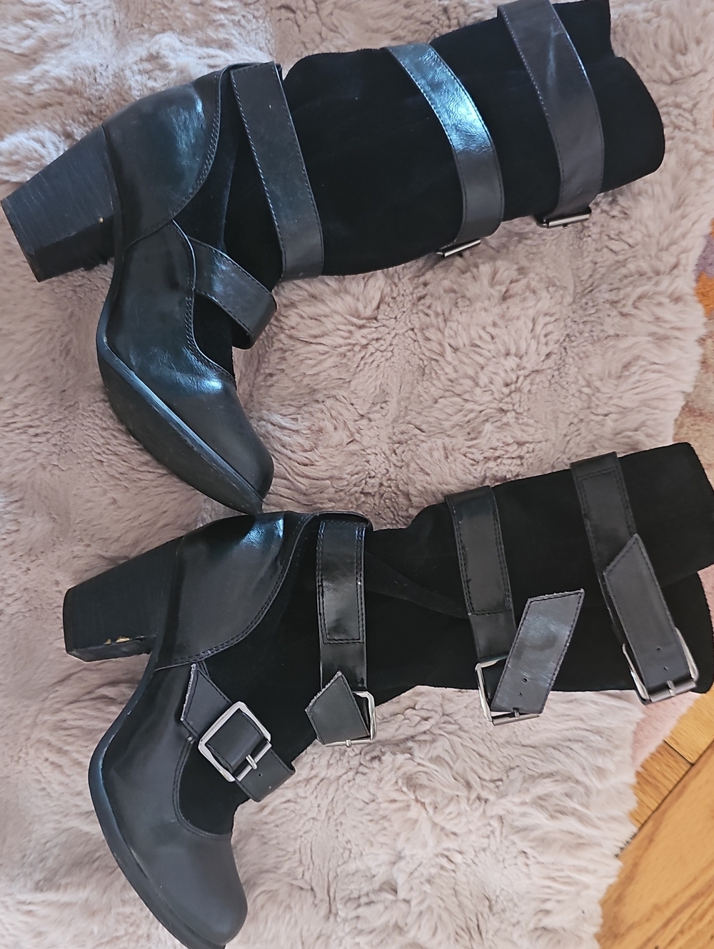 Black Buckle Strap Mid-Calf Women's Boots
